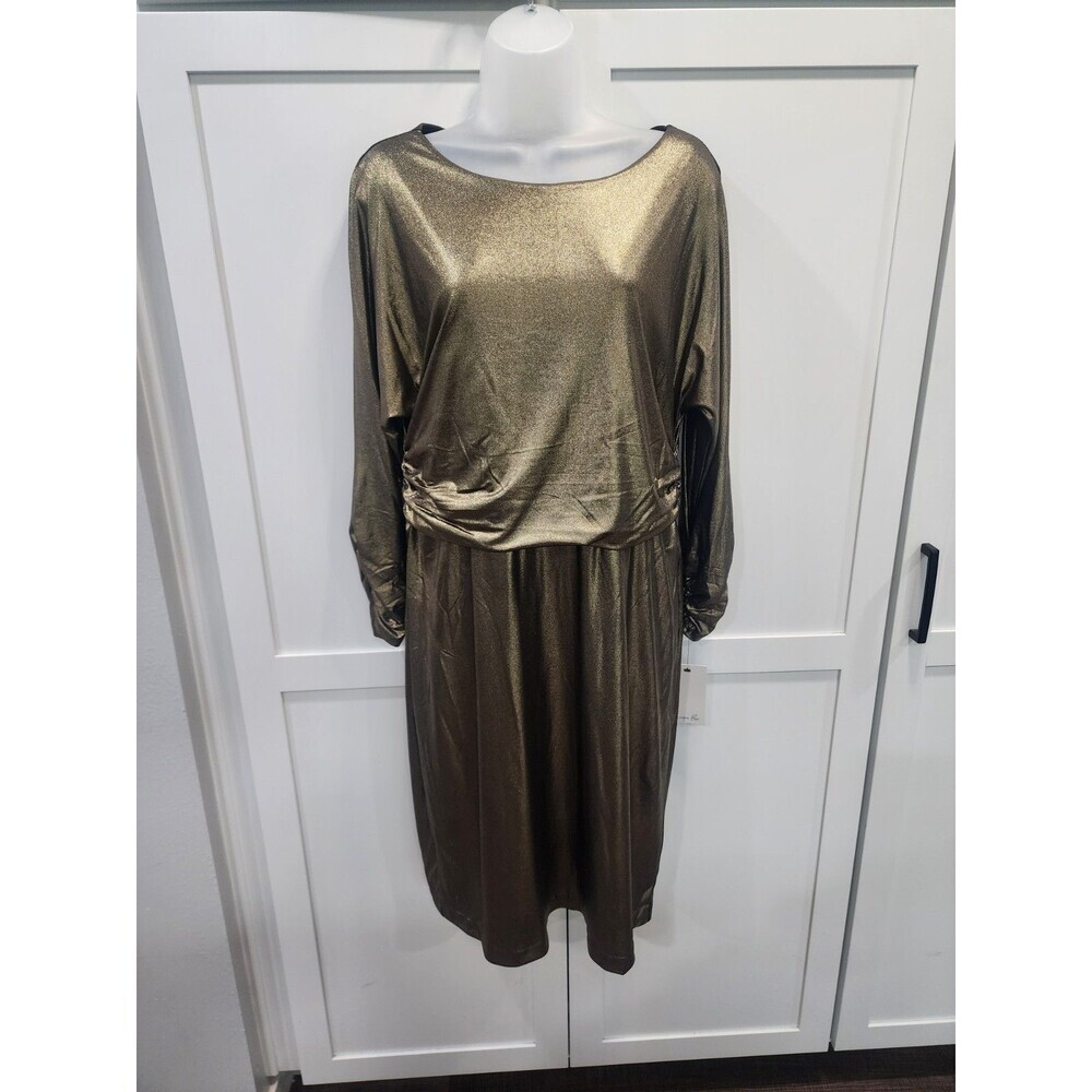 Women Harper Rose Gold Dress 3/4 Cinched Sleeve Boatneck Sheath Dress Size 14 - Picture 1 of 14